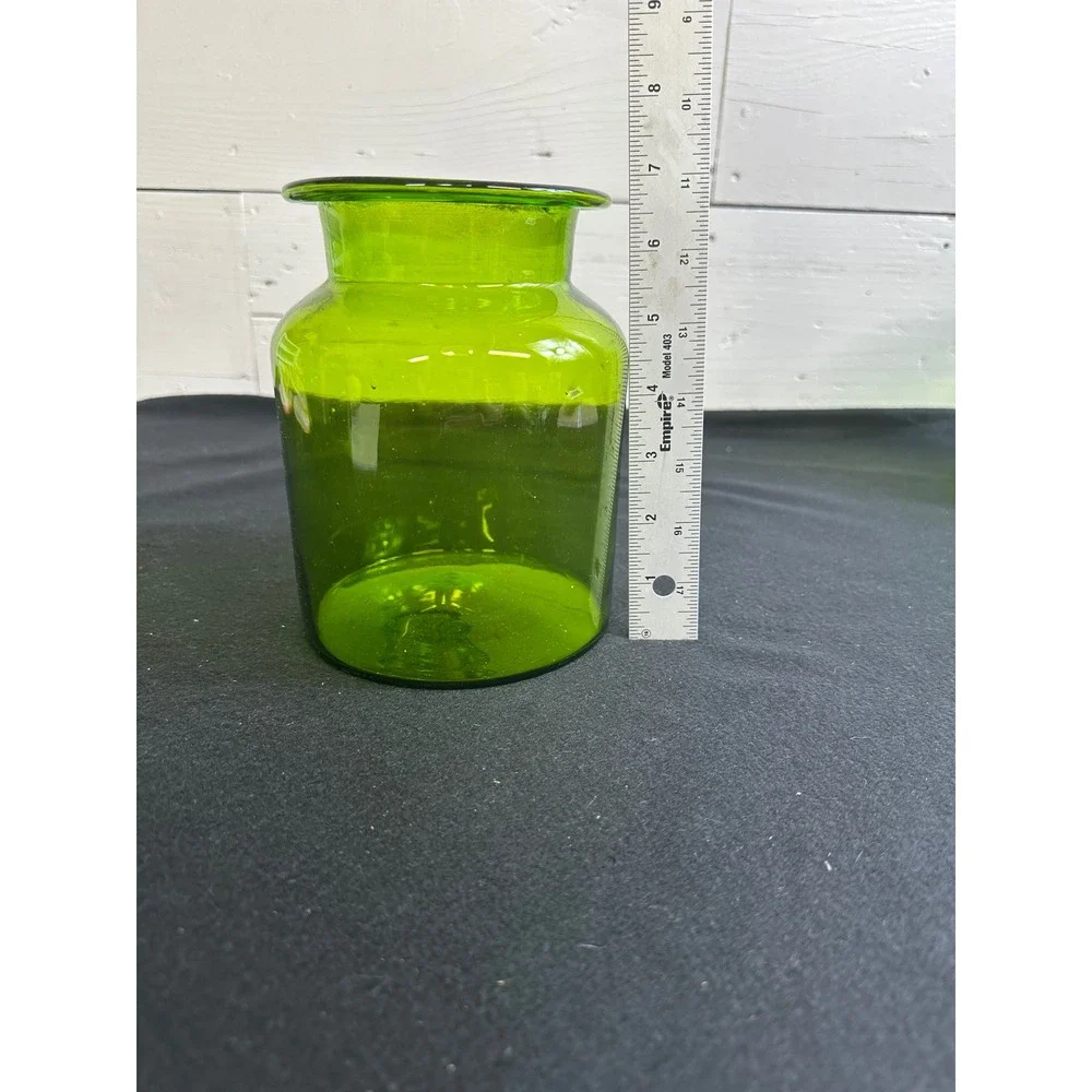 Vintage Green Glass Canister Set 4pc MCM Hand Blown Apothecary Jars